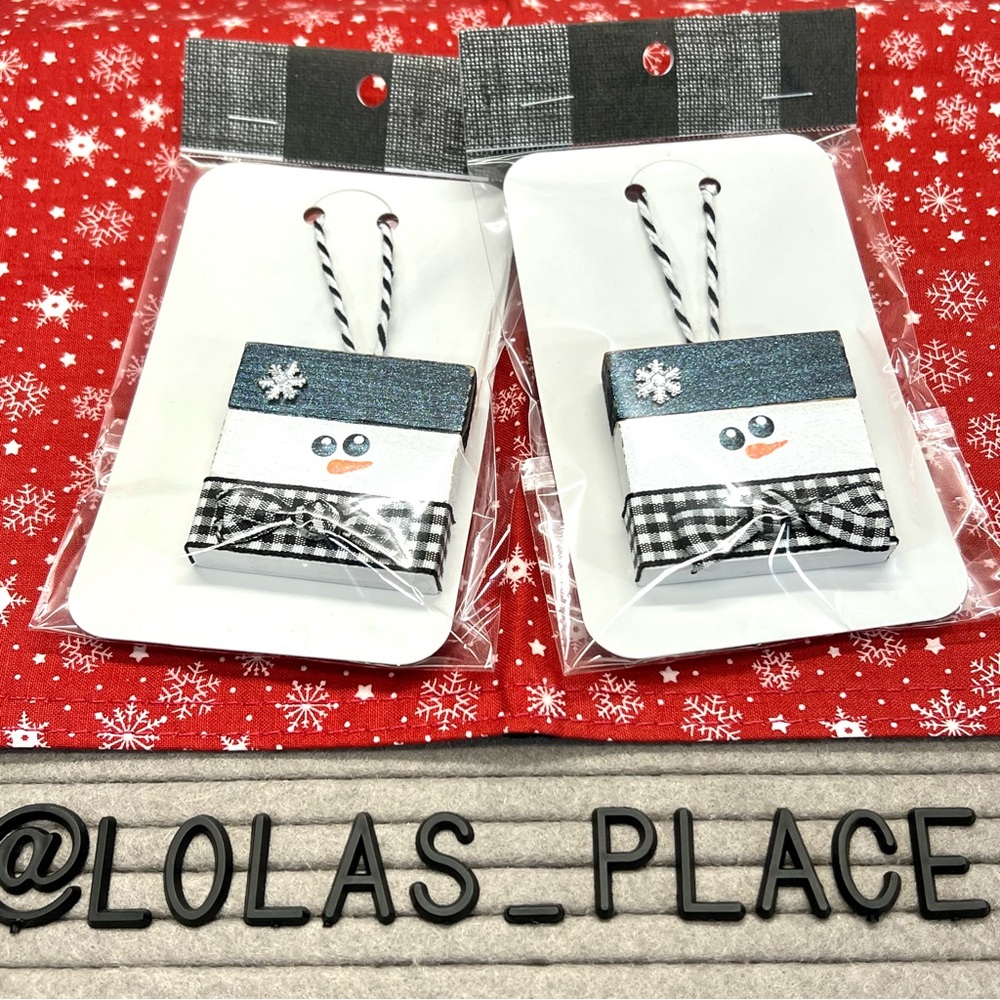 Snowman Wooden Ornaments set of 2-Hand Crafted -NEW IN PKG